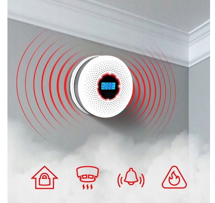 Bezprzewodowy Czujnik dymu i gazu CO czadu tlenku węgla 85dB alarm na 3xAA