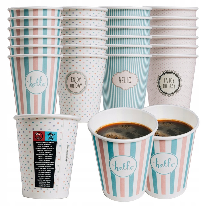 Kubki Papierowe Do Goracych i Zimnych Napojów 300ml Pastelowe Kubeczki Kawy