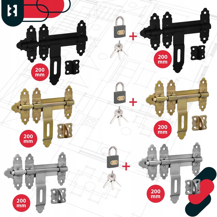 ZASUWA BRAMOWA GARAŻOWA RYGIEL BLOKADA ZAMKNIĘCIE DRZWI BRAMY CZARNA 200 MM