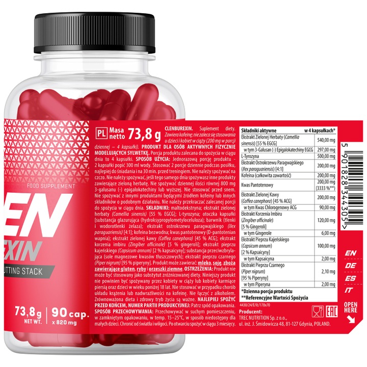 TREC CLENBUREXIN 90 kaps REDUKCJA MASY ODCHUDZANIE TERMOGENIKA