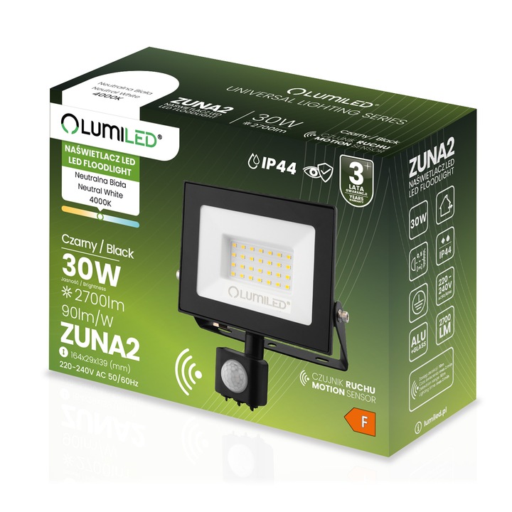 HALOGEN NAŚWIETLACZ LED 30W 4000K IP44 ZEWNĘTRZNY LAMPA Z CZUJNIKIEM