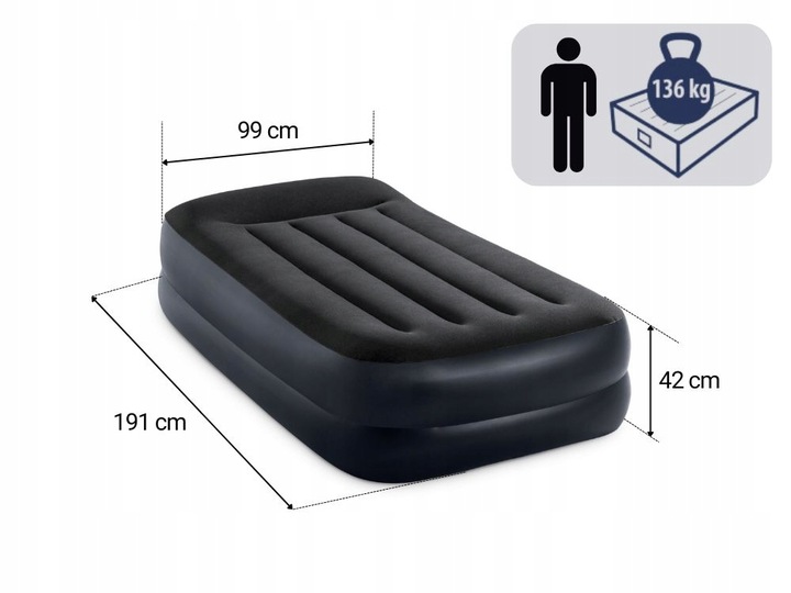 Materac Dmuchany Jednoosobowy Łóżko z Pompką 230V Intex 64122ND MODEL 2024