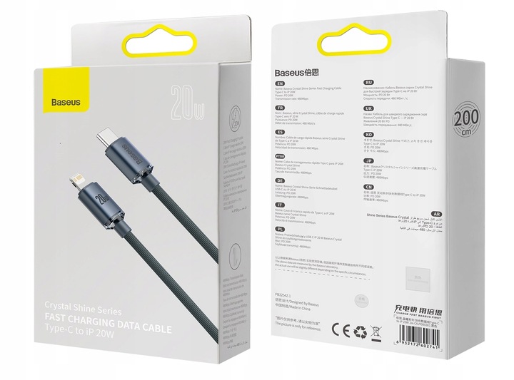 BASEUS KABEL PRZEWÓD USB-C LIGHTNING DO IPHONE SZYBKIE ŁADOWANIE PD 20W 2M