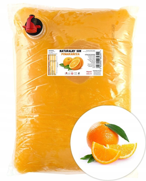 SOK POMARAŃCZOWY Z POMARAŃCZY POMARAŃCZA TŁOCZONY 100% NFC ŚWIEŻY 5L