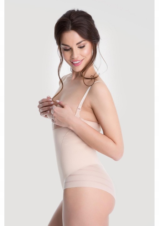 Julimex Beżowe wyszczuplające body pod biust z siateczką XXL