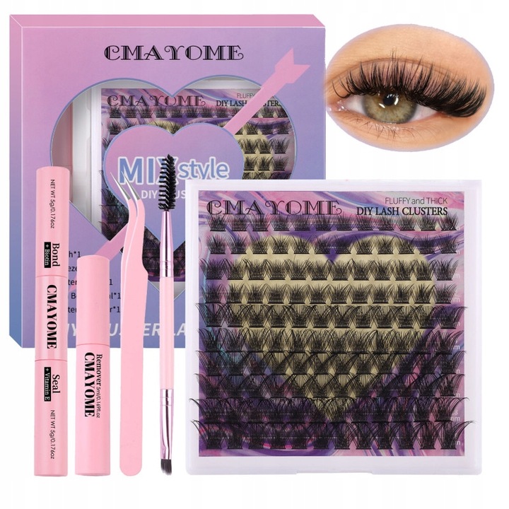 RZĘSY BONDINGOWE ZESTAW STARTOWY RZĘSY DIY 120 KĘPEK D CURL CLUSTER LASHES