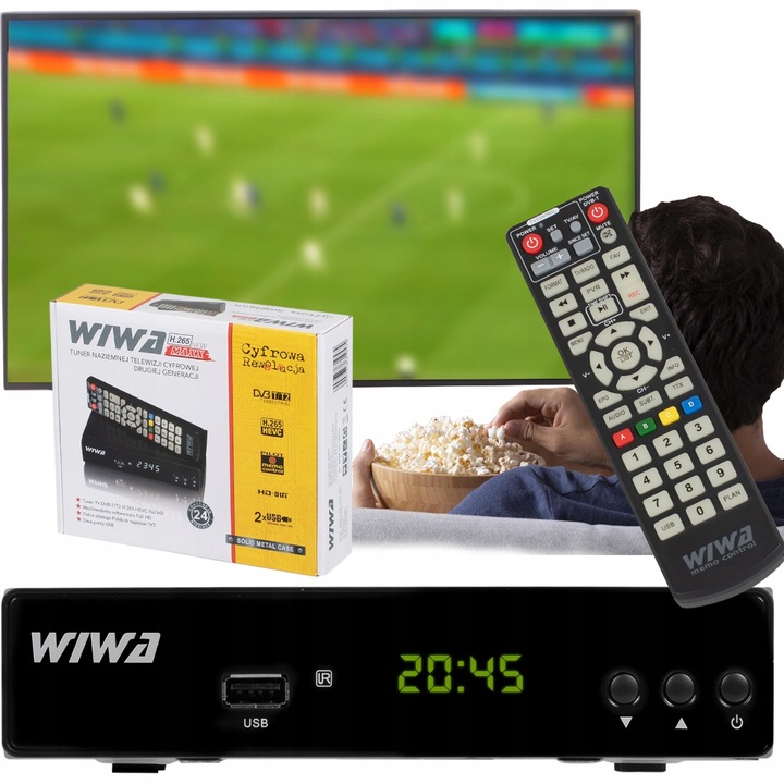 DEKODER TUNER TV NAZIEMNEJ DVB-T2 H.265 HEVC Z USB HD PILOT WIFI SCART