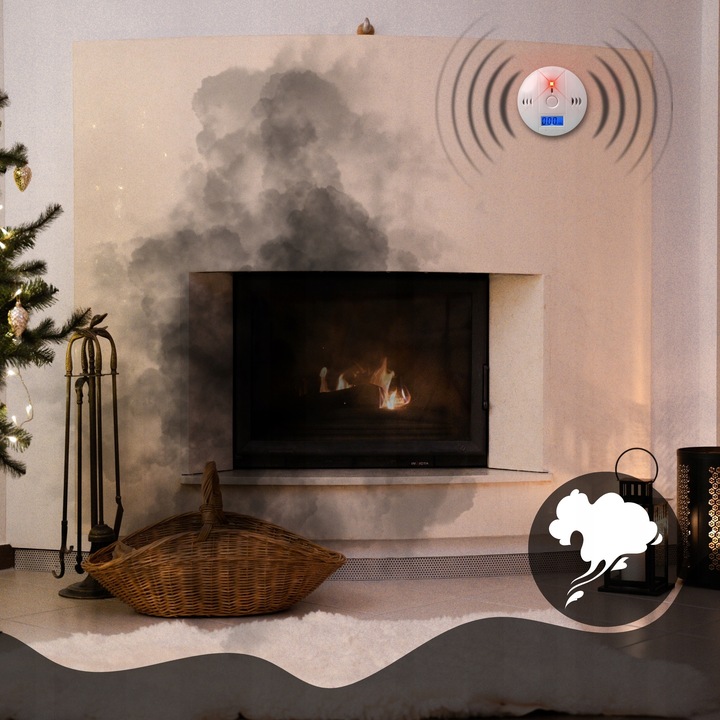 Czujnik czadu i dymu detektor tlenku węgla CO BEZPRZEWODOWY LCD GŁOŚNY