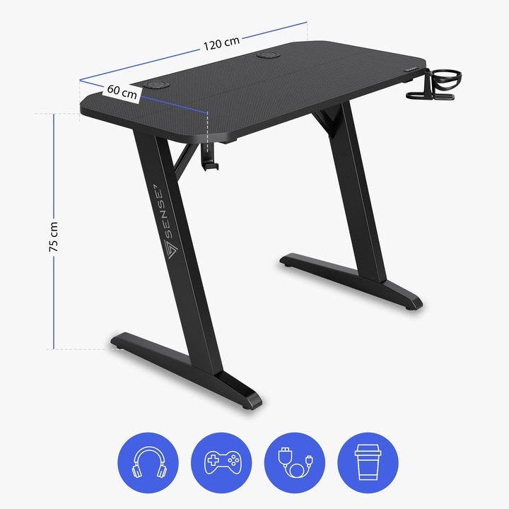 Biurko Gamingowe Komputerowe do komputera + Akcesoria 120x60cm Sense7