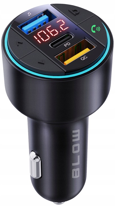 TRANSMITER FM ŁADOWARKA BLUETOOTH BT USB TYP-C QC 3.0 + PD 30W BASS