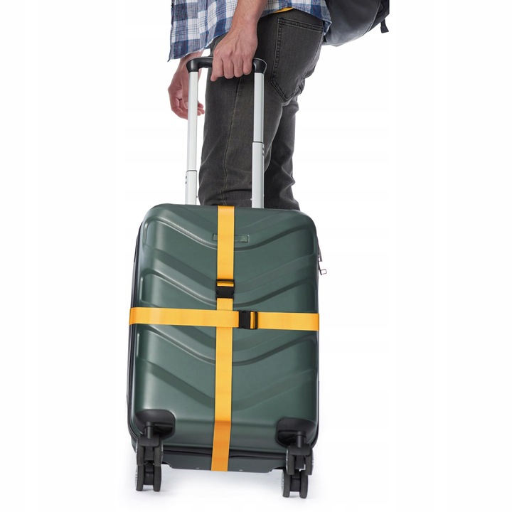 4x PAS BAGAŻOWY podwójny żółty nylon 190cm x 5cm + 4x PRZYWIESZKI metalowe