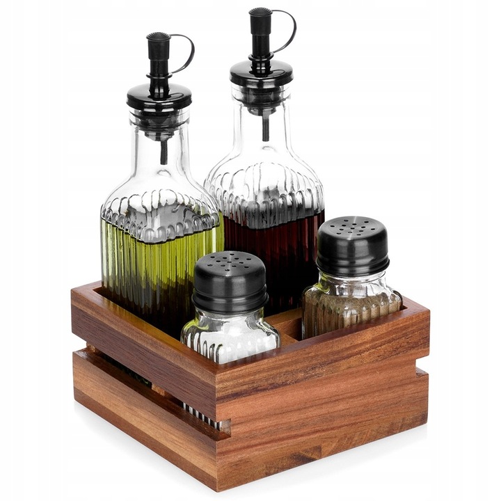 Przyprawnik STOŁOWY zestaw pojemniki do soli pieprzu oliwy octu w