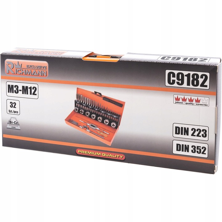ZESTAW GWINTOWNIKÓW I NARZYNEK M3-M12 32el RICHMANN C9182 KALIBROWNIKI