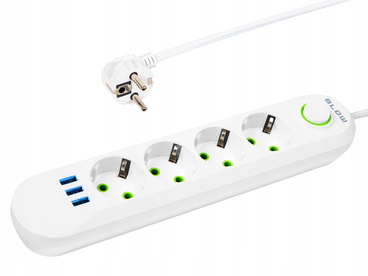 PRZEDŁUŻACZ LISTWA ZASILAJĄCA WŁĄCZNIK 3x USB 4 GNIAZDA 2m