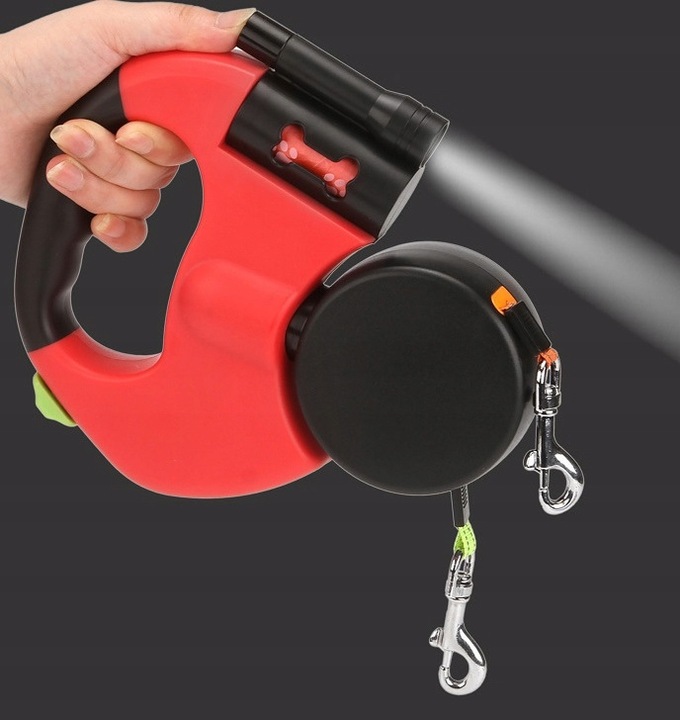 SMYCZ DLA PSA PODWÓJNA AUTOMATYCZNA NA 2 PSY Z BLOKADĄ LATARKA WORECZKI 3M