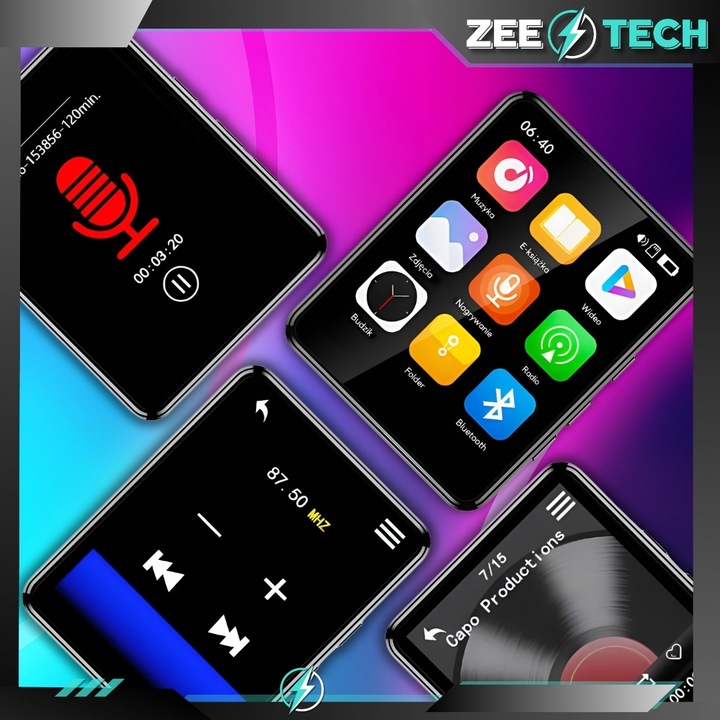 ODTWARZACZ MP3 MP4 32GB BLUETOOTH GŁOŚNIK PL MENU RADIO DYKTAFON