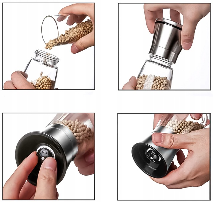 Młynek do Pieprzu i Soli Przypraw Ręczny 2szt DUŻY Pojemnik