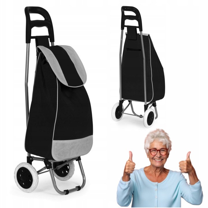 WÓZEK TORBA NA ZAKUPY NA KÓŁKACH DUŻE GUMOWE KOŁA SZTYWNE DNO DLA SENIORA