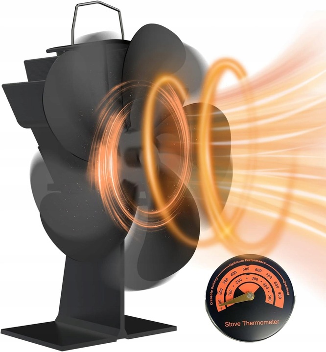 WENTYLATOR KOMINKOWY DO PIECA 5 ŁOPATEK CICHY WIATRAK 40DB ZASILANY