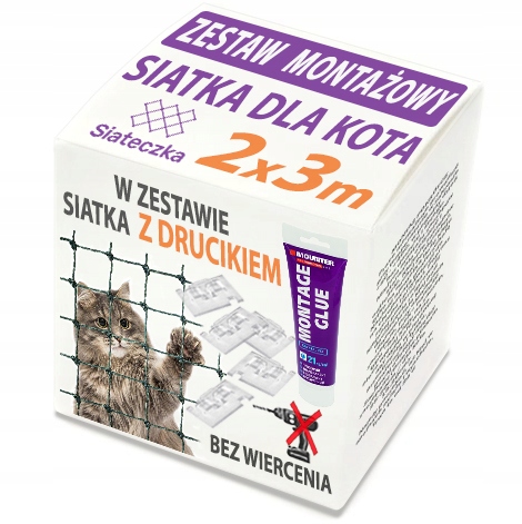ZESTAW SIATKA NA BALKON DLA KOTA 3x2m Z DRUCIKIEM