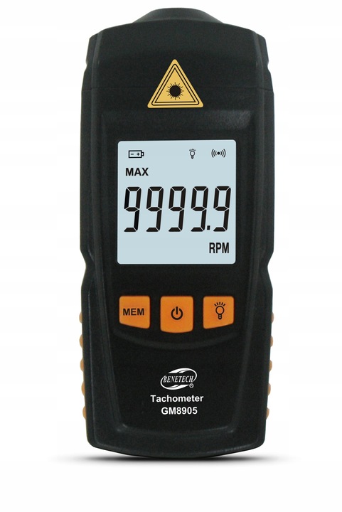 TACHOMETR LASEROWY OBROTOMIERZ CYFROWY MIERNIK OBROTÓW 99999 RPM LCD TAŚMY