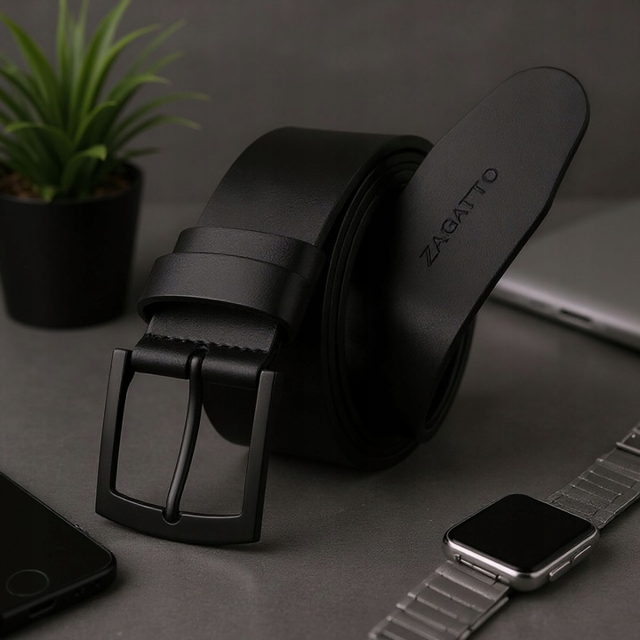 Pasek skórzany męski CZARNY do spodni SZEROKI skóra naturalna ZAGATTO