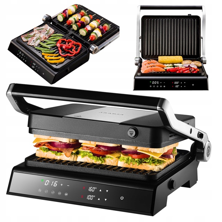 GRILL ELEKTRYCZNY Z REGULACJĄ TEMPERATURY 5 PROGRAMÓW ROZKŁADANY LED