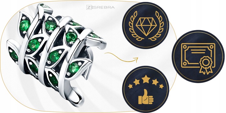 CHARMS ZIELONE LISTKI srebro 925 pnącze srebrne koralik zawieszka liście