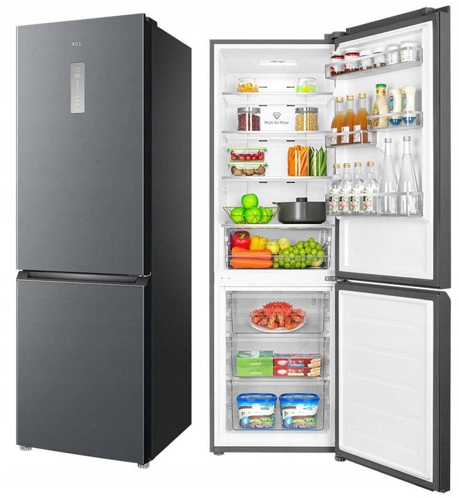 Lodówka No Frost TCL RP318BXE2 Galaxy Inox 185cm 318l tryb wakacyjny