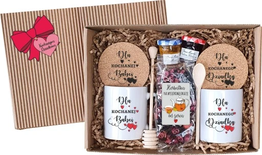 DUŻY ZESTAW DLA DZIADKÓW NA DZIEŃ BABCI DZIADKA KUBKI PREZENT MIÓD HERBATA