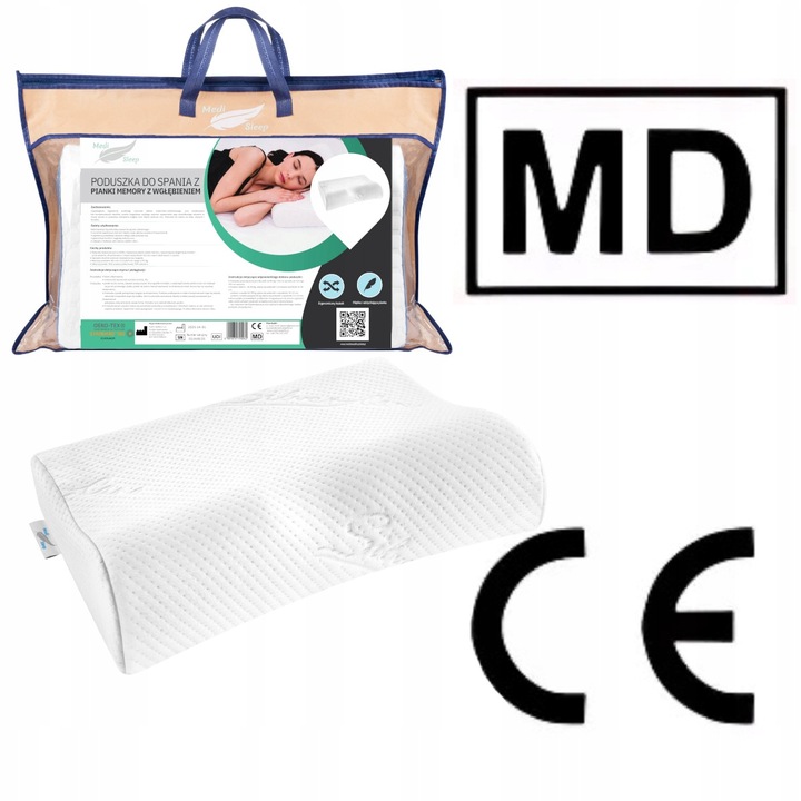 PODUSZKA ORTOPEDYCZNA DO SPANIA PROFILOWANA Z WGŁĘBIENIEM PIANKA MEMORY