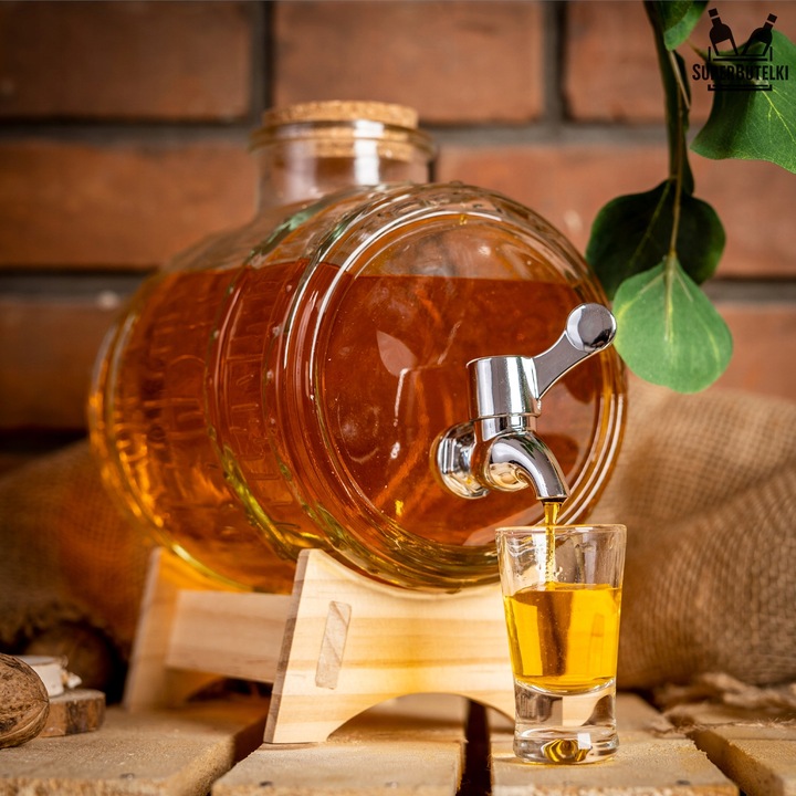 Beczka szklana z kranikiem 2L beczułka antałek karafka do whisky na wodę