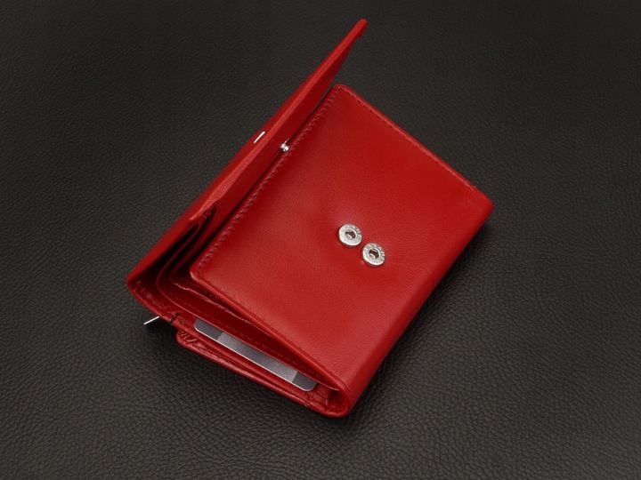 KOCHMANSKI portfel damski skórzany mały czerwony portmonetka zatrzask rfid