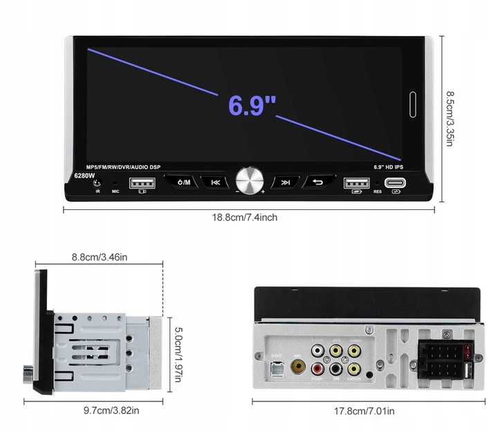 RADIO SAMOCHODOWE 1 DIN BEZPRZEWODOWY CARPLAY ANDROID AUTO MIRROR LINK