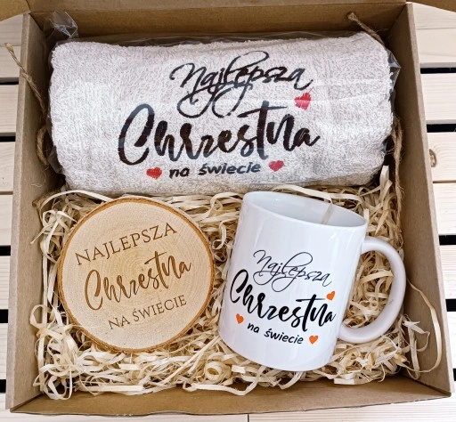 PREZENT dla od matki chrzestnej chrzest ręcznik
