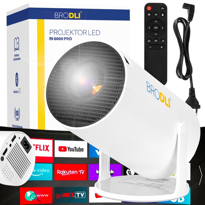 PROJEKTOR LED PRZENOŚNY RZUTNIK MULTIMEDIALNY ANDROID TV WI-FI