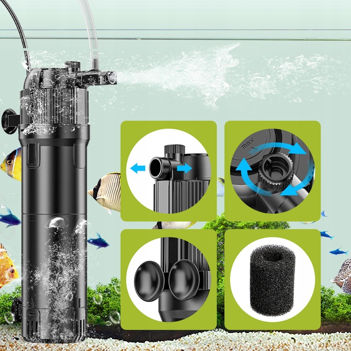 5W1 FILTR WEWNĘTRZNY Z LAMPĄ UV 800L/H DO AKWARIUM 100-300L Z UVC