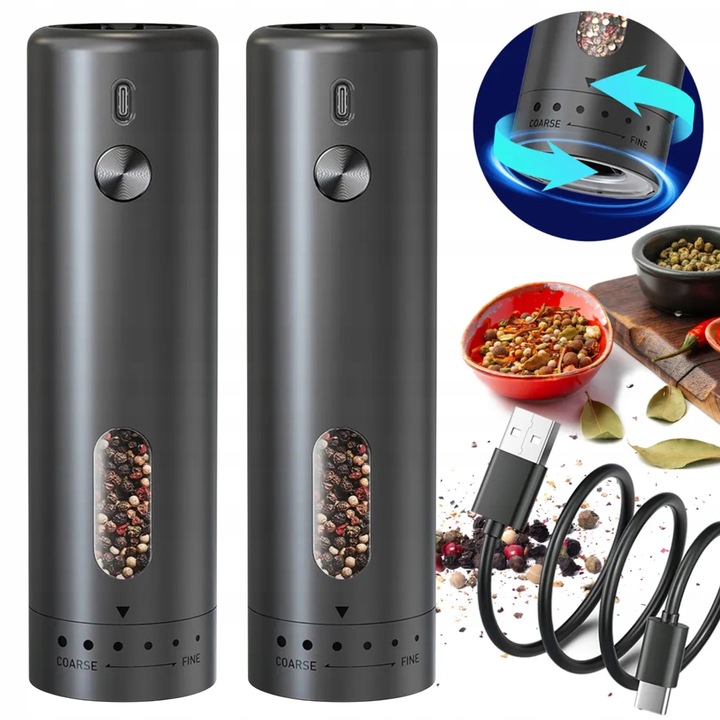 Młynek Elektryczny do Pieprzu i Soli USB Solniczka i Pieprzniczka 2