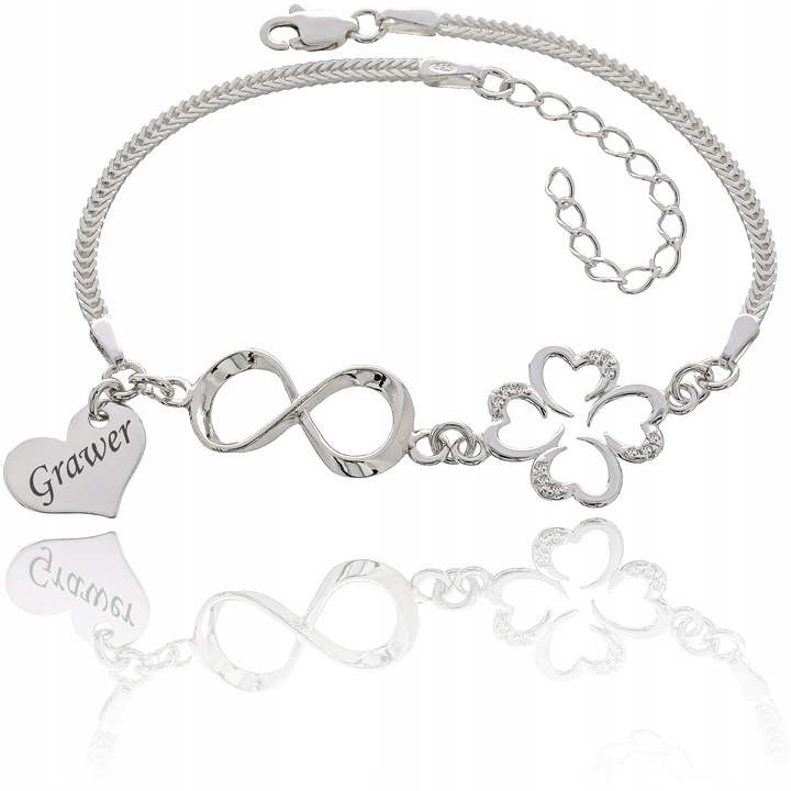 Bransoletka srebrna Koniczynka Infinity Serce