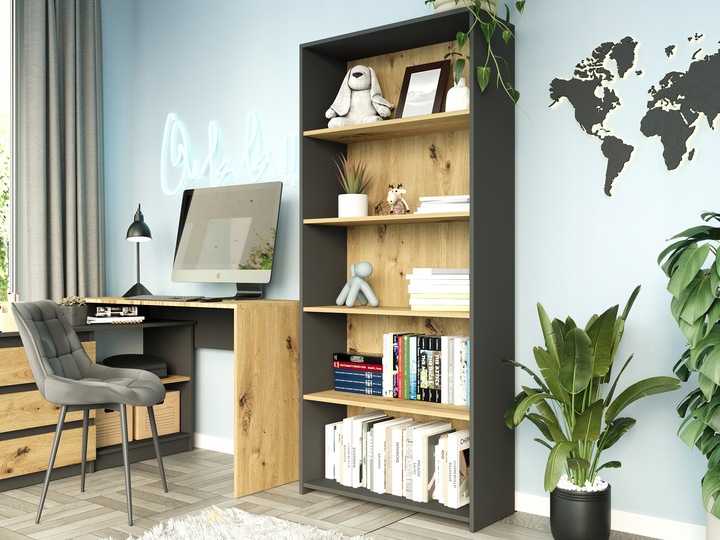 REGAŁ 80CM PÓŁKA SZAFKA KSIĄŻKI SEGREGATORY ANTRACYT MIX ARTISAN