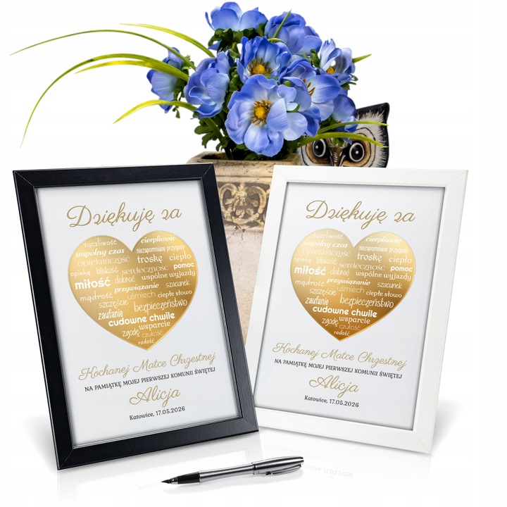 Podziękowania KOMUNIA Św DLA CHRZESTNYCH RAMKA 3D DZIADKÓW PREZENT obraz