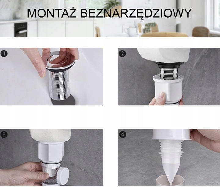 ZESTAW: SYFON UMYWALKOWY DO UMYWALKI + KOREK KLIK-KLAK BEZ PRZELEWU ZŁOTY