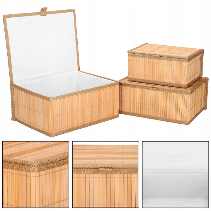 3x ORGANIZER BAMBUSOWY NA BIURKO KOSMETYKI 3 POJEMNIKI PUDEŁKA DO