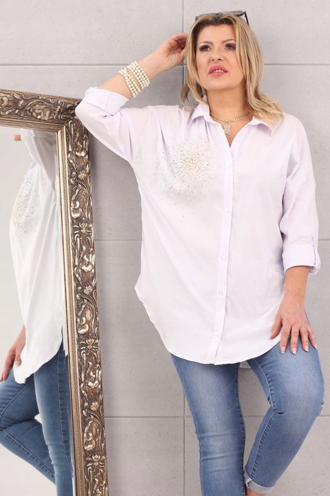 KOSZULA JEANSOWA DAMSKA DUŻE ROZMIARY ELEGANCKA DŁUGA OVERSIZE STYLOWA