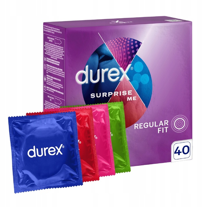 Prezerwatywy potęgujące orgazm DUREX SURPRISE ME 4 rodzaje wypustki 40 szt.