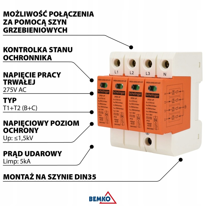 OCHRONNIK PRZEPIĘĆ 4P 5kA KLASA T1+T2 (B+C) SCHELINGER