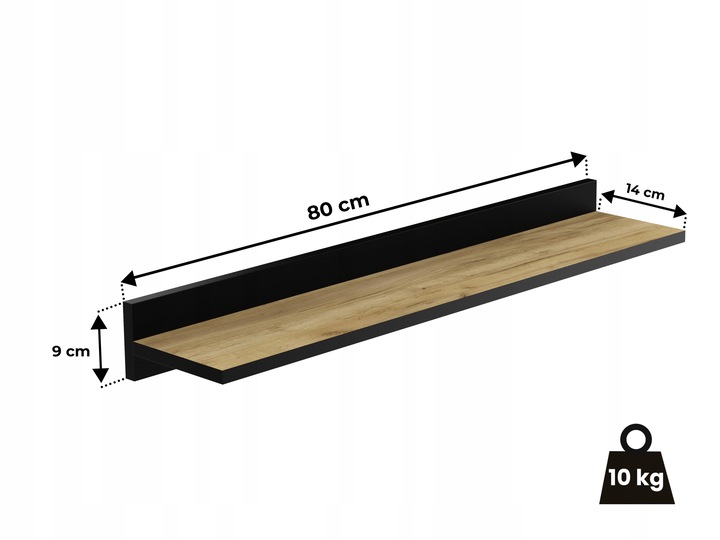 ZESTAW 2 X PÓŁKA ŚCIENNA 80 CM LOFT DĄB Z CZARNA LISTWĄ 80 CM DO