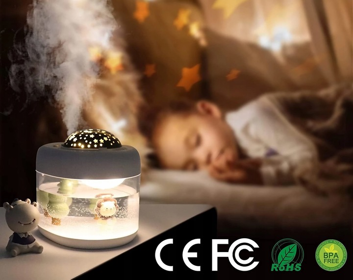 NAWILŻACZ POWIETRZA LAMPKA NOCNA Z PROJEKTOREM GWIAZD TYGRYSEK DLA