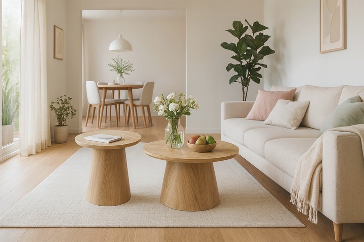 ZESTAW STOLIKÓW KAWOWYCH STYL BOHO SCANDI JAPANDI ZESTAW 2SZT Ø60