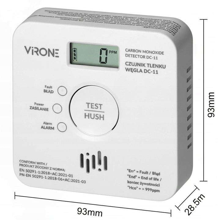 Czujnik Czadu Detektor Tlenku Węgla Bezprzewodowy 85db 10 LAT +